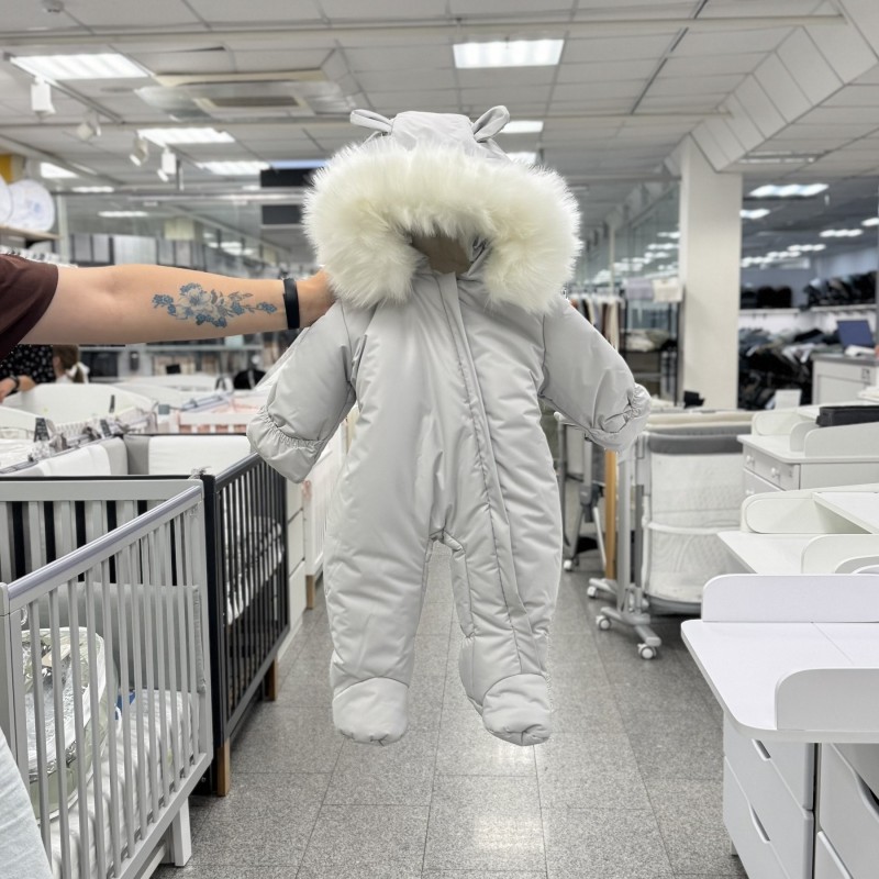 Зимний комбинезон из мембраны + овчина Банни 80 см цвет: светло-серый