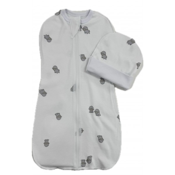 Пеленка-кокон на молнии с шапочкой 50-56 см принт: барашки Т-007