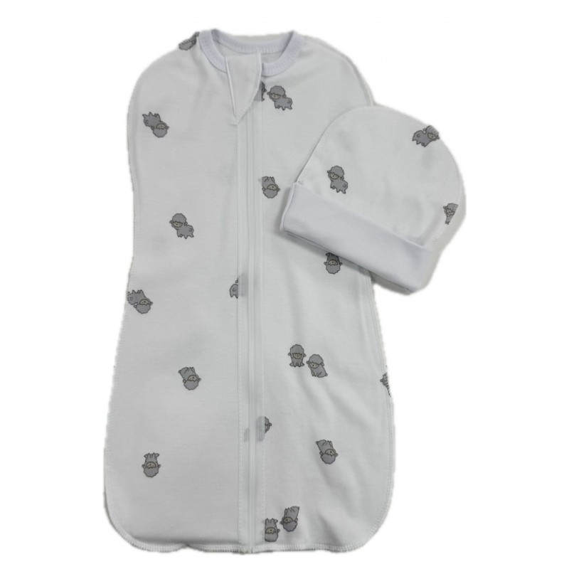 Пеленка-кокон на молнии с шапочкой 50-56 см принт: барашки Т-007