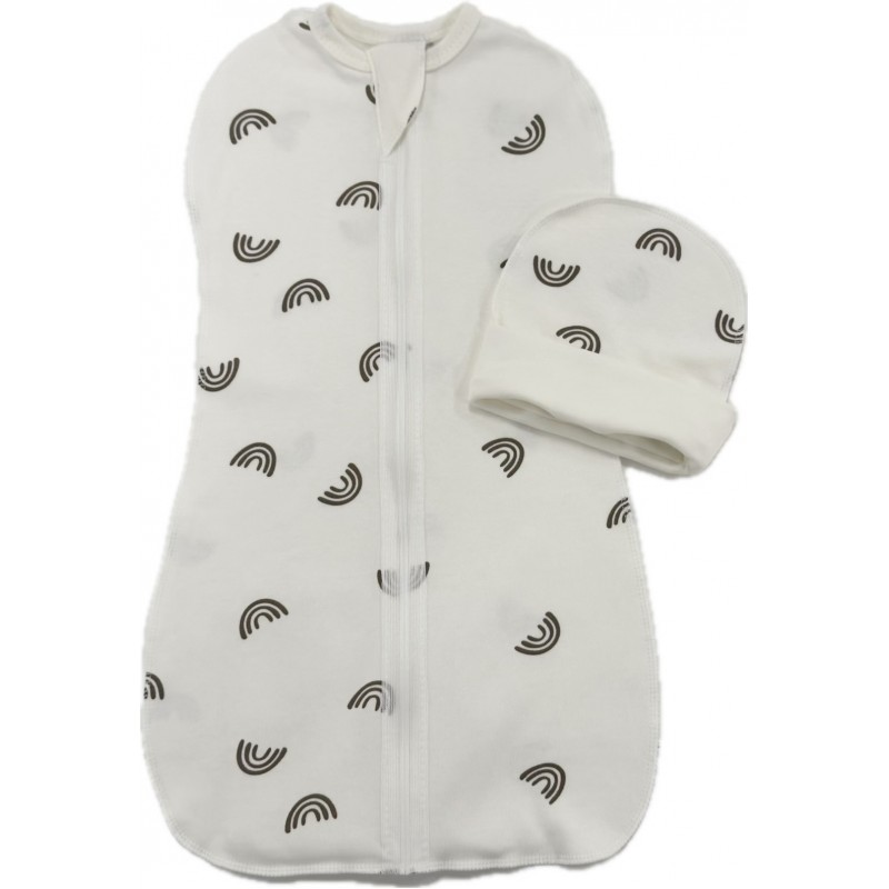 Пеленка-кокон на молнии с шапочкой 62-68 см принт: радуги монохром Т-007