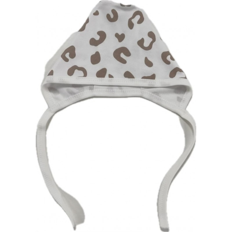Чепчик с завязками и швами наружу 0-3 месяца принт: пятнышки капучино Т-130 Чепчик с завязками и швами наружу 0-3 месяца принт: пятнышки капучино Т-130