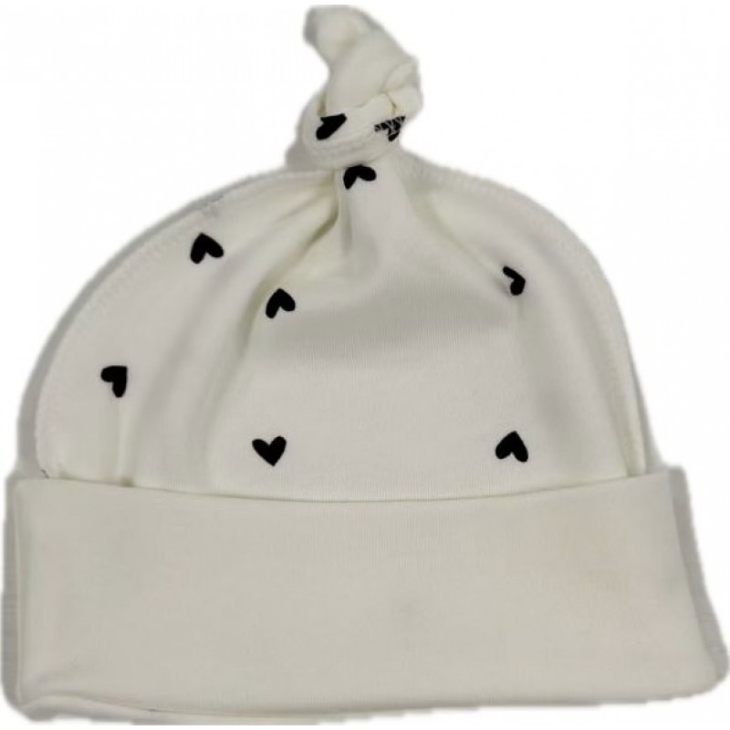 Чепчик с узелком 38-42 см принт: сердечки монохром Т-136