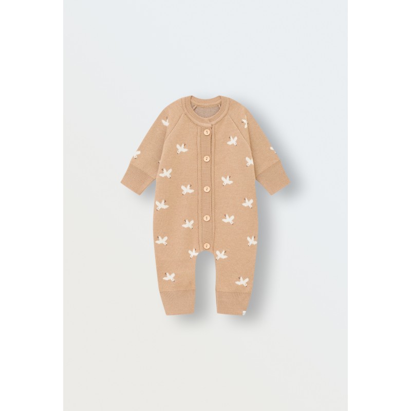 Вязаный хлопковый комбинезон 62-68 см Птички цвет: экрю+бронза 7055-319