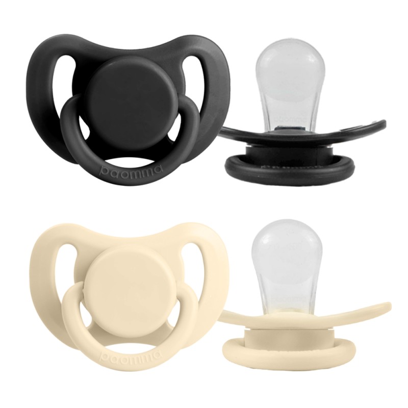 Комплект силиконовых пустышек 0-6 месяцев цвет: Almond milk / Black