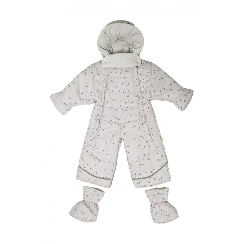 Комбинезон-трансформер  с меховой подкладкой с рождения до 80 см цвет: серые звездочки 2812/55