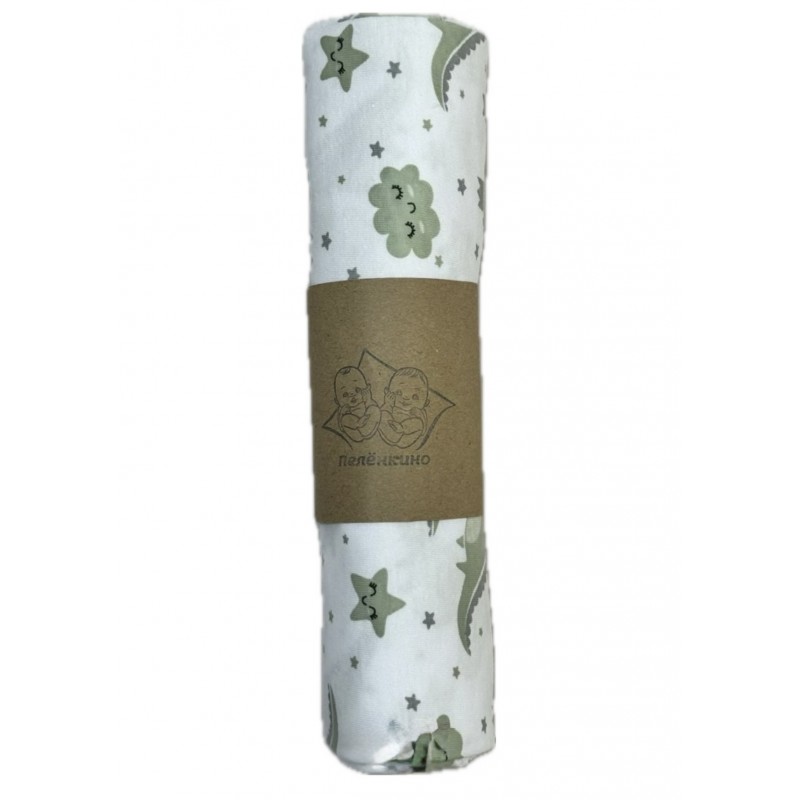 Детская трикотажная пеленка интерлок-пенье 90 х 100 см цвет: дино зеленые TE 0102