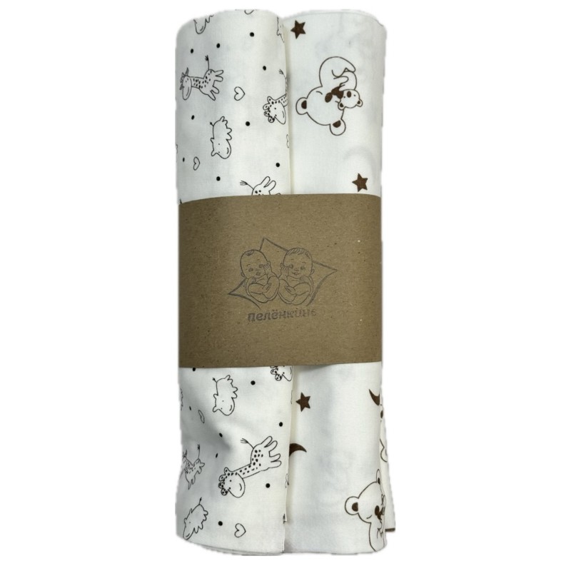 Набор трикотажных пеленок 2 шт 90 х 100 см цвет: сердечки беж/ медведица и малыш TE 3003