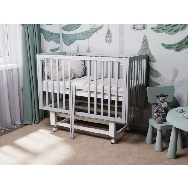 Кроватка детская Lunna Rita с автостенкой, маятником и колесами цвет: серый/белый
