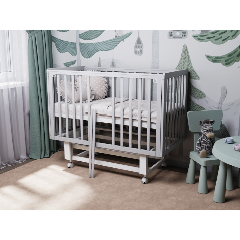 Кроватка детская Lunna Rita с автостенкой, маятником и колесами цвет: серый/белый
