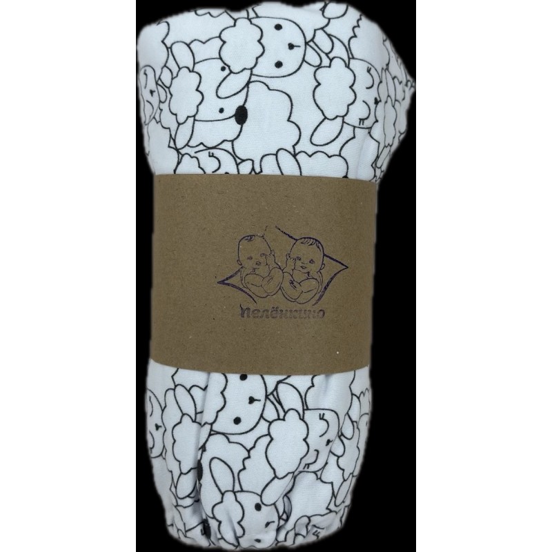 Пеленка-простынка трикотажная на резинке в детскую кроватку 120*60 см цвет: барашки черные