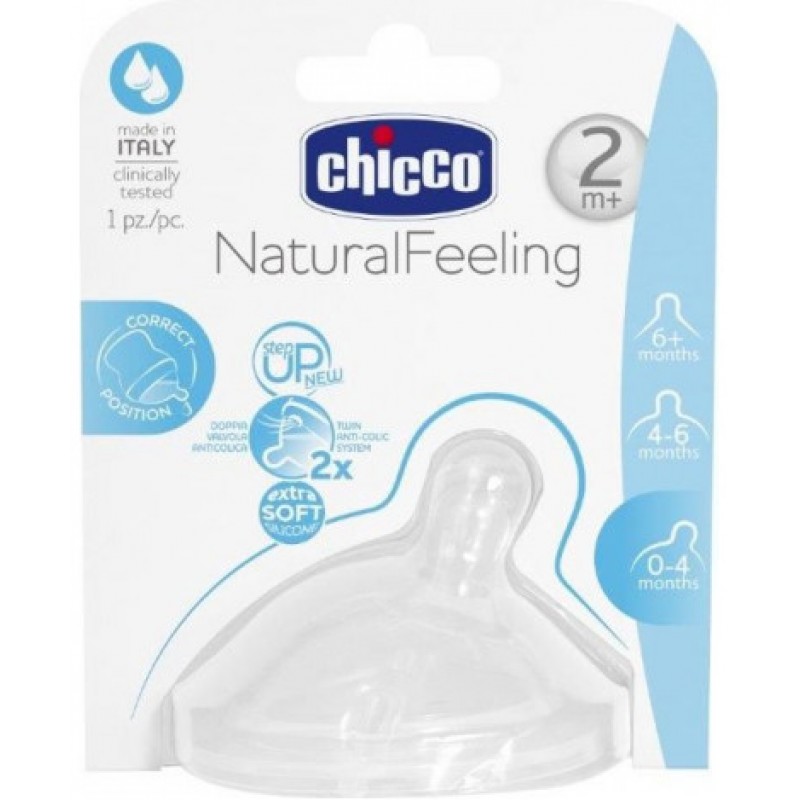 Соска сменная силиконовая 2м+ Chicco Natural Feeling средний поток 1 шт.
