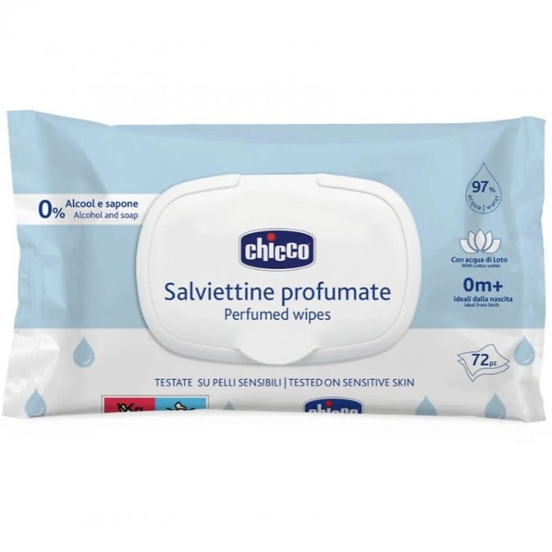Салфетки влажные очищающие 0+ 72 шт. с клапаном Chicco Салфетки влажные очищающие 0+ 72 шт. с клапаном Chicco