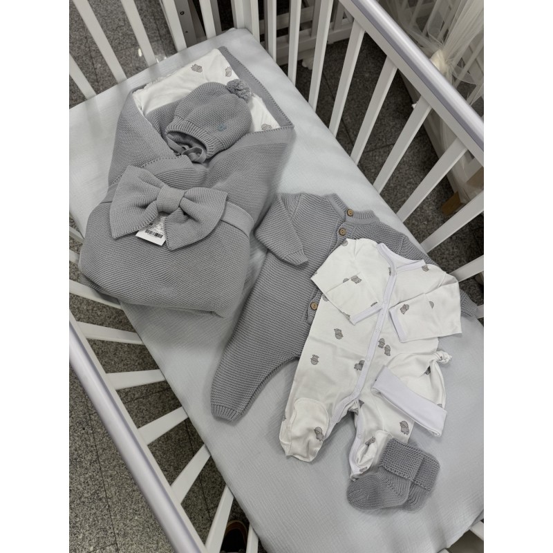 Комплект на выписку из роддома 8 предметов "ALPACA" цвет: серый / барашки серые 0363