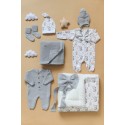 Комплект на выписку из роддома 8 предметов "ALPACA" цвет: серый /слоники и зайки 0363