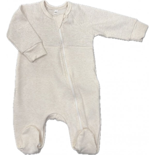 Комбинезон на молнии из хлопка 62 см Т-216/полоска + бежевый