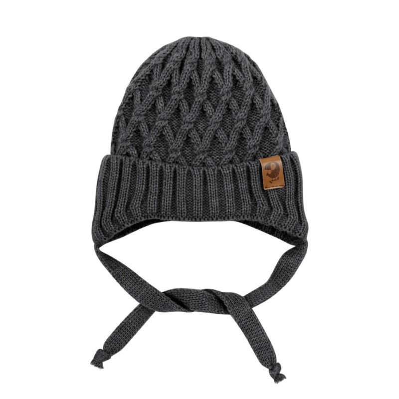 Шапочка вязаная на завязках Ромбики 40-44 см цвет: графит 7090-53 Шапочка вязаная на завязках Ромбики 40-44 см цвет: графит 7090-53