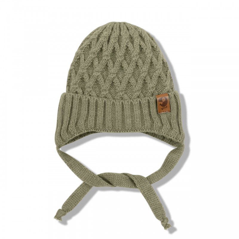 Шапочка вязаная на завязках Ромбики 36-40 см цвет: хаки 7090-119