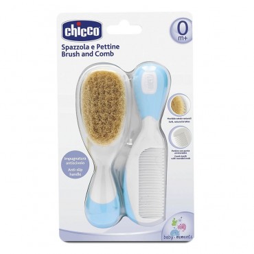 Расческа и щетка для волос с натуральной щетиной Chicco 0м+ цвет: Light blue/голубой