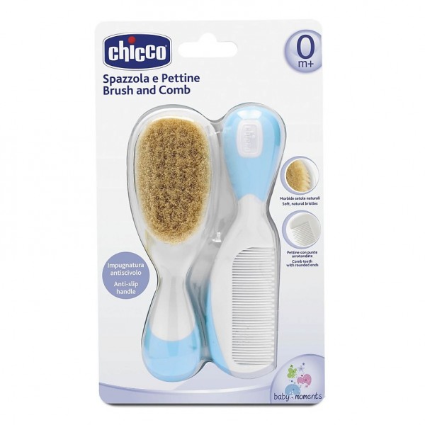 Расческа и щетка для волос с натуральной щетиной Chicco 0м+ цвет: Light blue/голубой