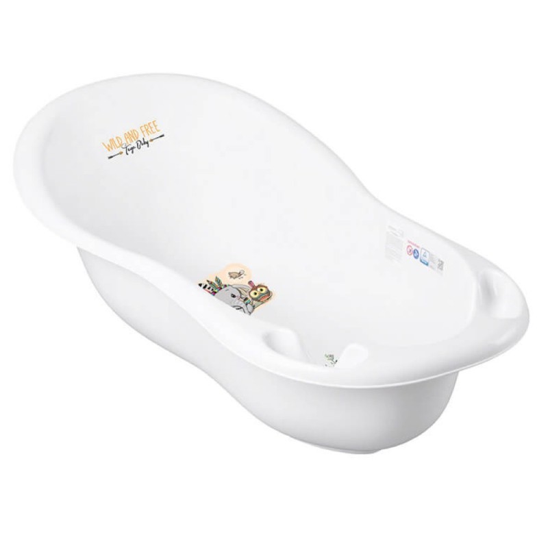 Ванночка для купания малыша с рождения Тега 86 см со сливом и термометром " Дикий запад/Слоник" цвет: белый DZ-004 ODPLYW-103