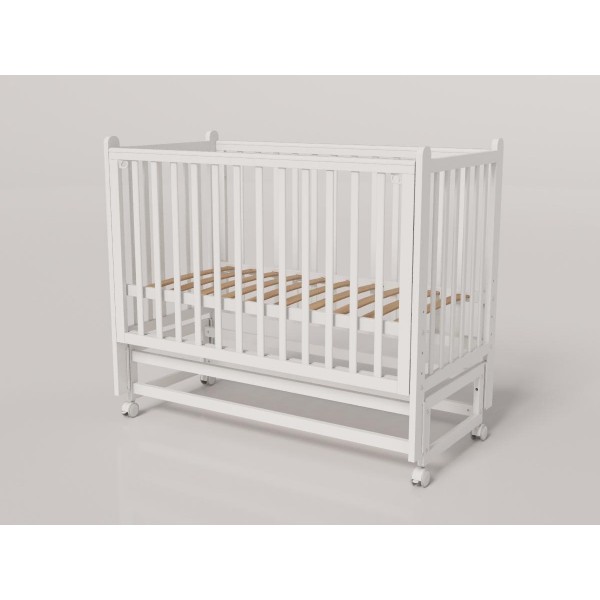 Кроватка детская Lunna Lika с маятником и колесами + быстросъемная стенка цвет: белый