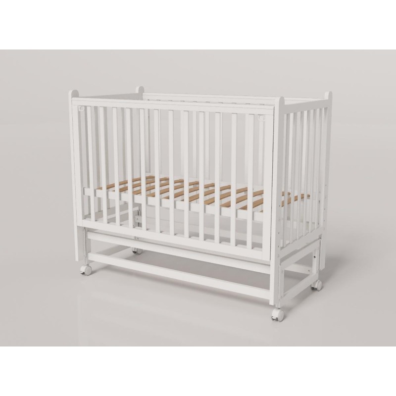 Кроватка детская Lunna Lika с маятником и колесами + быстросъемная стенка цвет: белый
