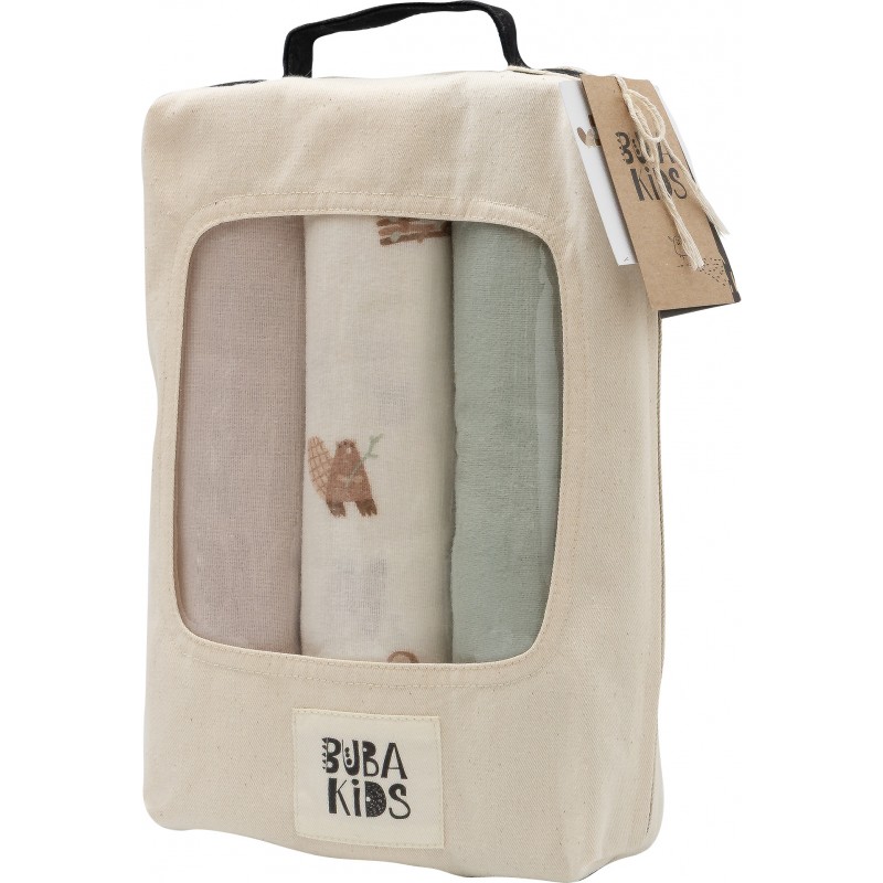 Набор фланелевых пеленок 3 шт Buba Kids цвет: бобры на хутор/речная вода/бежевый BKFLSW5 Набор фланелевых пеленок 3 шт Buba Kids цвет: бобры на хутор/речная вода/бежевый BKFLSW5