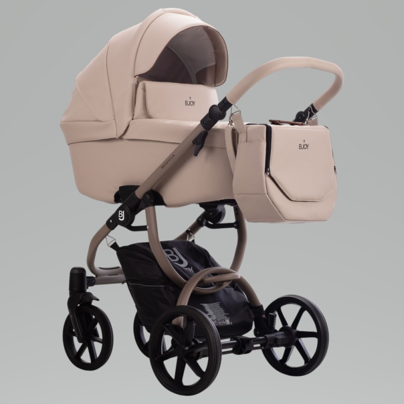 Коляска детская 2 в 1 Bjoy Marisa кожа цвет: бежевая на бежевой раме LT.02 Коляска детская 2 в 1 Bjoy Marisa кожа цвет: бежевая на бежевой раме LT.02