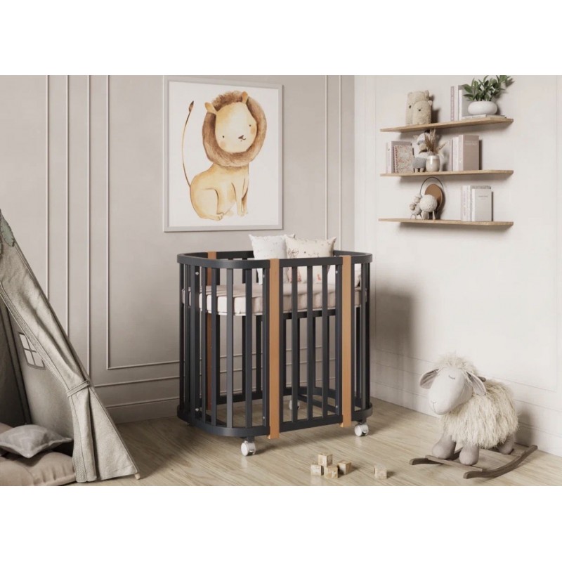 Кроватка-трансформер детская Lunna Sonata с маятником+ колеса цвет: графит/ бук