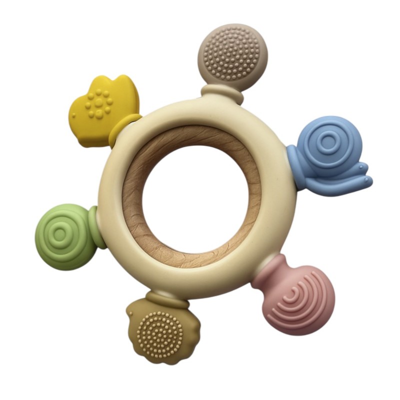 Силиконовый детский прорезыватель с деревянным кольцом Штурвал RWDN-001